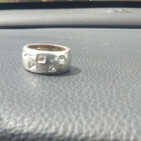 Tiffany Style Silver Band Chunky Ring Wide with Crystal Accents Size 9.5 Vintage - Picture 3 of 8